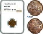 AK848, Lithuania, 2 Centai 1936, NGC MS65BN