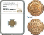 AK851, Netherlands, Groningen & Ommelanden, 1 Stuiver 1765, Harderwijk Mint, Silver, NGC AU58