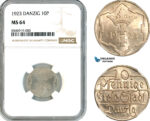 AK852, Poland, Danzig, 10 Pfennige 1923, NGC MS64