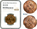 AK865, Thailand, Rama V, 2 Att RS122 (1903) Birmingham Mint, NGC MS63RB