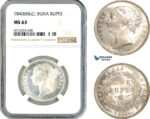 AK886, India (British) Victoria, 1 Rupee 1840 B&C, Silver, NGC MS63
