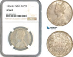 AK888, India (British) Victoria, 1 Rupee 1862 B, Bombay Mint, Silver, NGC MS62