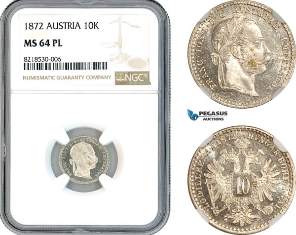 AK893, Austria, Franz Joseph, 10 Kreuzer 1872, Silver, NGC MS64PL