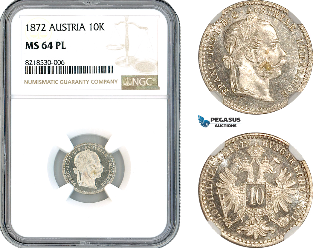 AK893, Austria, Franz Joseph, 10 Kreuzer 1872, Silver, NGC MS64PL