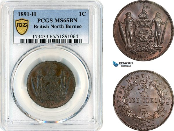 AK894, British North Borneo, 1 Cent 1891 H, Heaton Mint, PCGS MS65BN