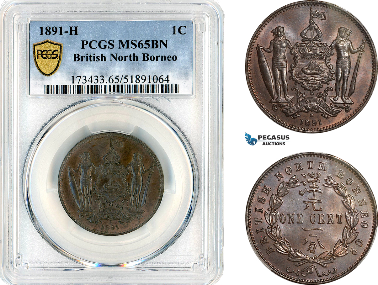 AK894, British North Borneo, 1 Cent 1891 H, Heaton Mint, PCGS MS65BN