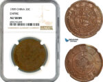 AK908, China, Empire, 20 Cash 1909, NGC AU58BN