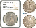 AK911, Great Britain, Trade Dollar 1929 B, Bombay Mint, Silver, NGC MS63