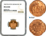 AK919, Romania, Carol I, 2 Bani 1867, Heaton Mint, NGC MS64RD
