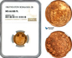 AK920, Romania, Carol I, 2 Bani 1867, Heaton Mint, NGC MS66RB PL
