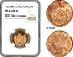 AK921, Romania, Carol I, 5 Bani 1867, Heaton Mint, NGC MS65RB PL