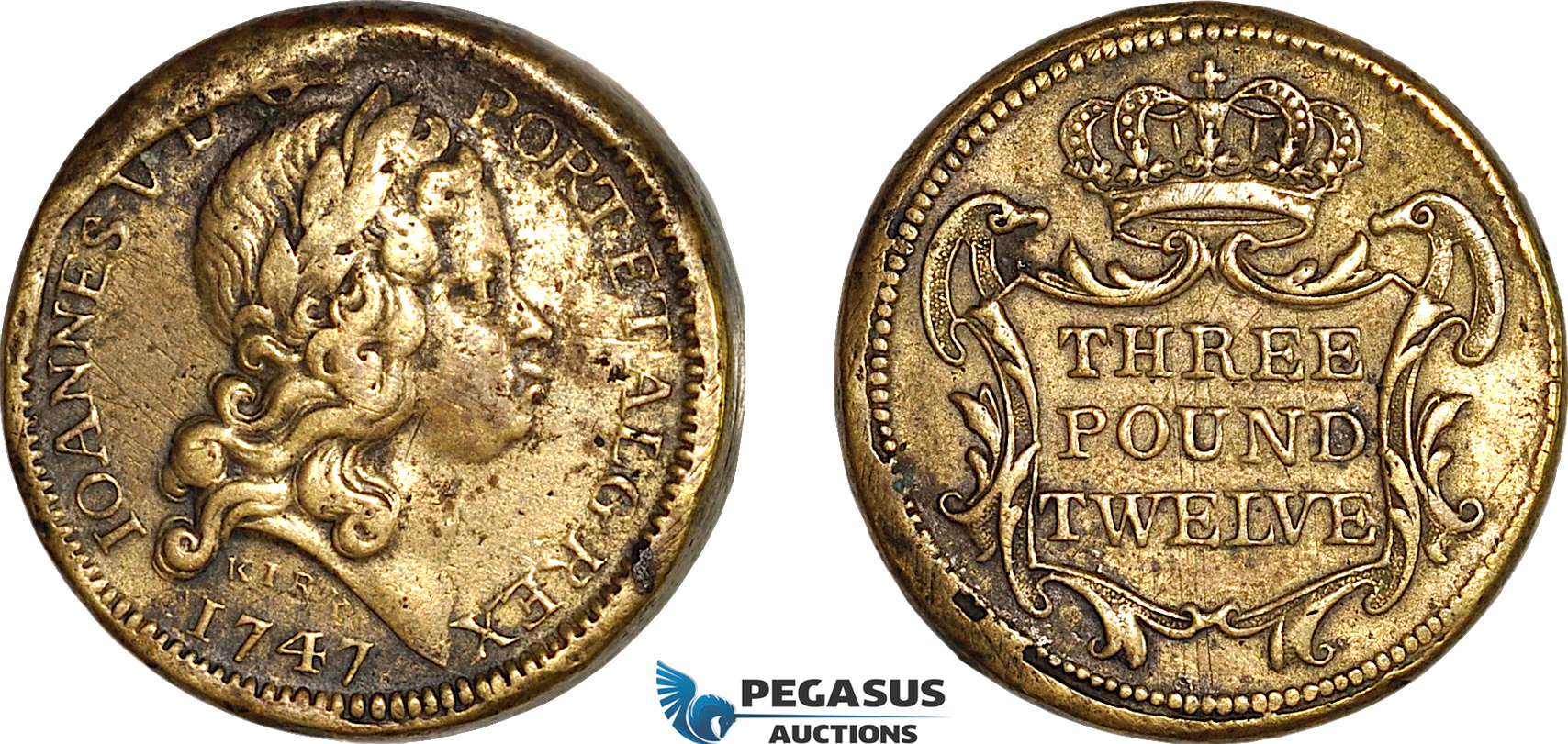 AK930, Portugal & Brazil, John V, 1747 Monetary Weight for 12800 Reis, Three Pound Twelve (28.52g), VF+