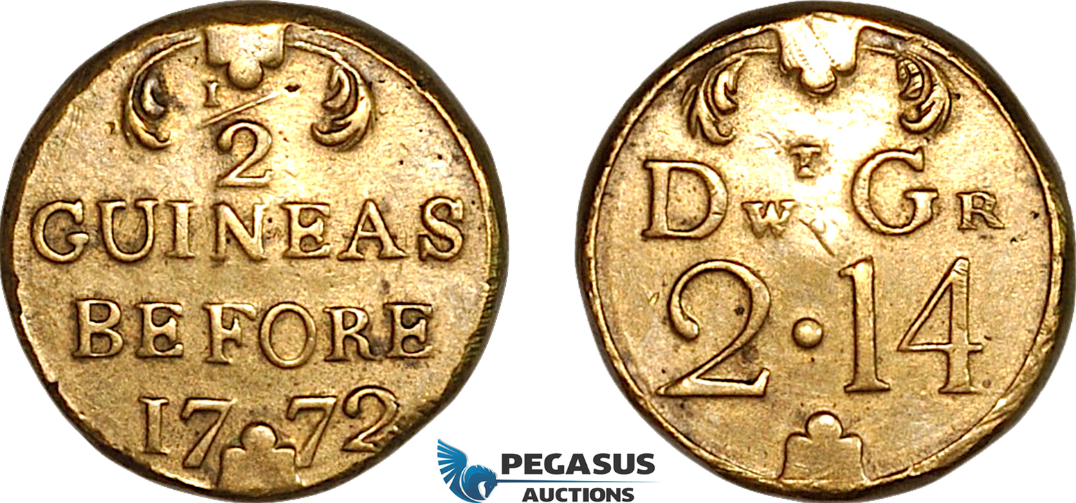 AK931, Great Britain & Ireland, George III, Monetary Weight for 1/2 Guinea, Before 1772 (3.92g), EF-