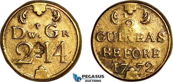 AK932, Great Britain & Ireland, George III, Monetary Weight for 1/2 Guinea, Before 1772 (4.02g), EF-