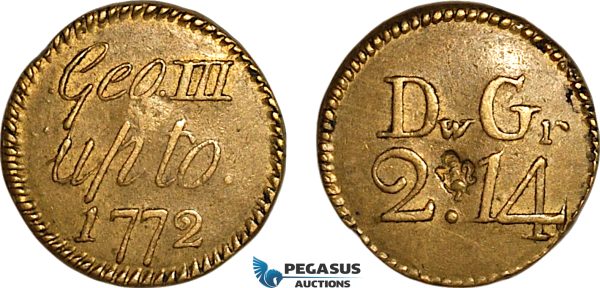 AK933, Great Britain & Ireland, George III, Monetary Weight for 1/2 Guinea, Up to 1772 (4.04g), EF-