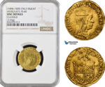 AK940, Italy, Bologna. Giovanni II Bentivoglio, Ducato ND (1494-1509) Gold (3.45g) Antignate, Fr-60, MIR-40, NGC UNC Det. Extremely Rare!