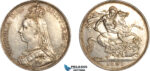 AK954, Great Britain, Victoria, Crown 1891 (Jubilee Head) London Mint, Silver, Cleaned, AU