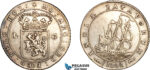 AK962, Netherlands East Indies, Batavian Republic 1 Gulden 1802, Silver, Light cleaning, XF-AU