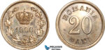 AK965, Romania, Carol I, 20 Bani 1900, Brussels Mint, Cleaned, Proof strike!