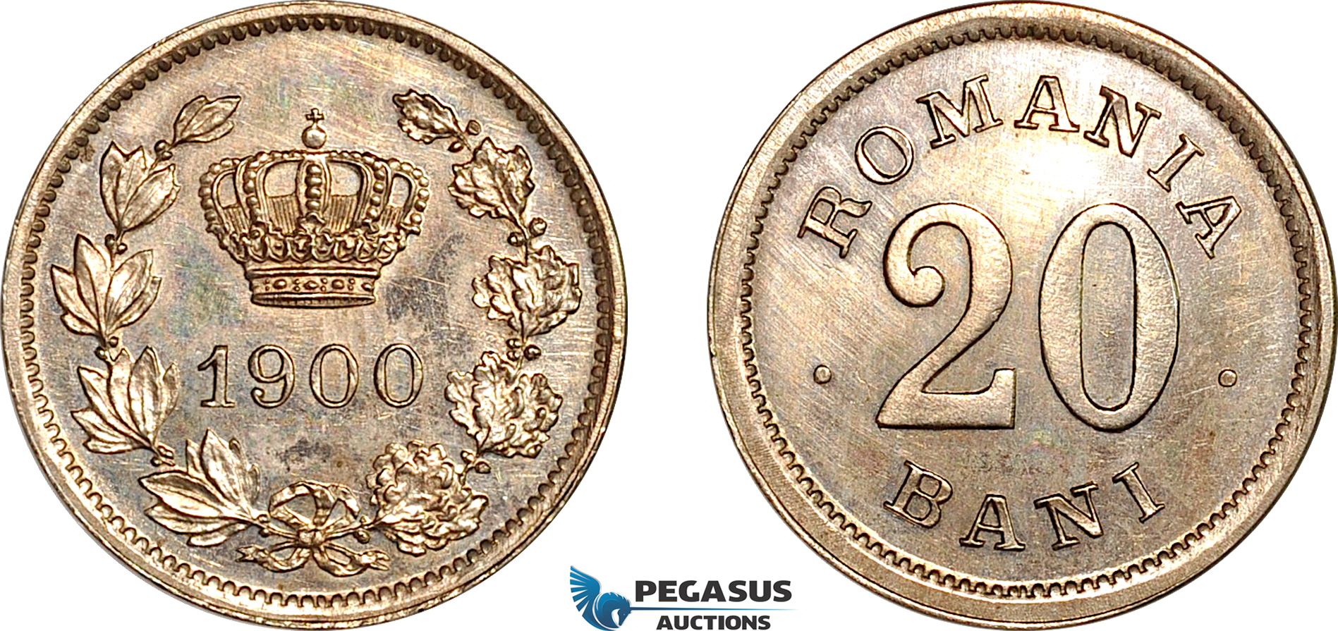 AK965, Romania, Carol I, 20 Bani 1900, Brussels Mint, Cleaned, Proof strike!