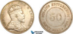 AK979, Straits Settlements, Edward VII, 50 Cents 1902, London Mint, Silver, Cleaned, XF