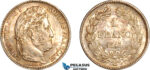 AK981, France, Louis Philippe I, 1 Franc 1845 B, Rouen Mint, Silver, Lightly cleaned, UNC