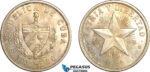 AK989, Cuba, "Star Type" Peso 1934, Philadelphia Mint, Silver, Cleaned, AU