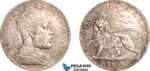 AK991, Ethiopia, Menelik II, 1 Birr EE1892 (1900) A, Paris Mint, Silver, Cleaned, XF