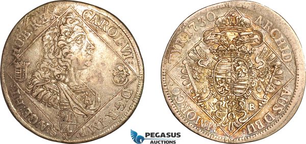 AK993, Hungary, Karl VI, 1/4 Taler 1730 NB, Nagybanya Mint, Silver, XF