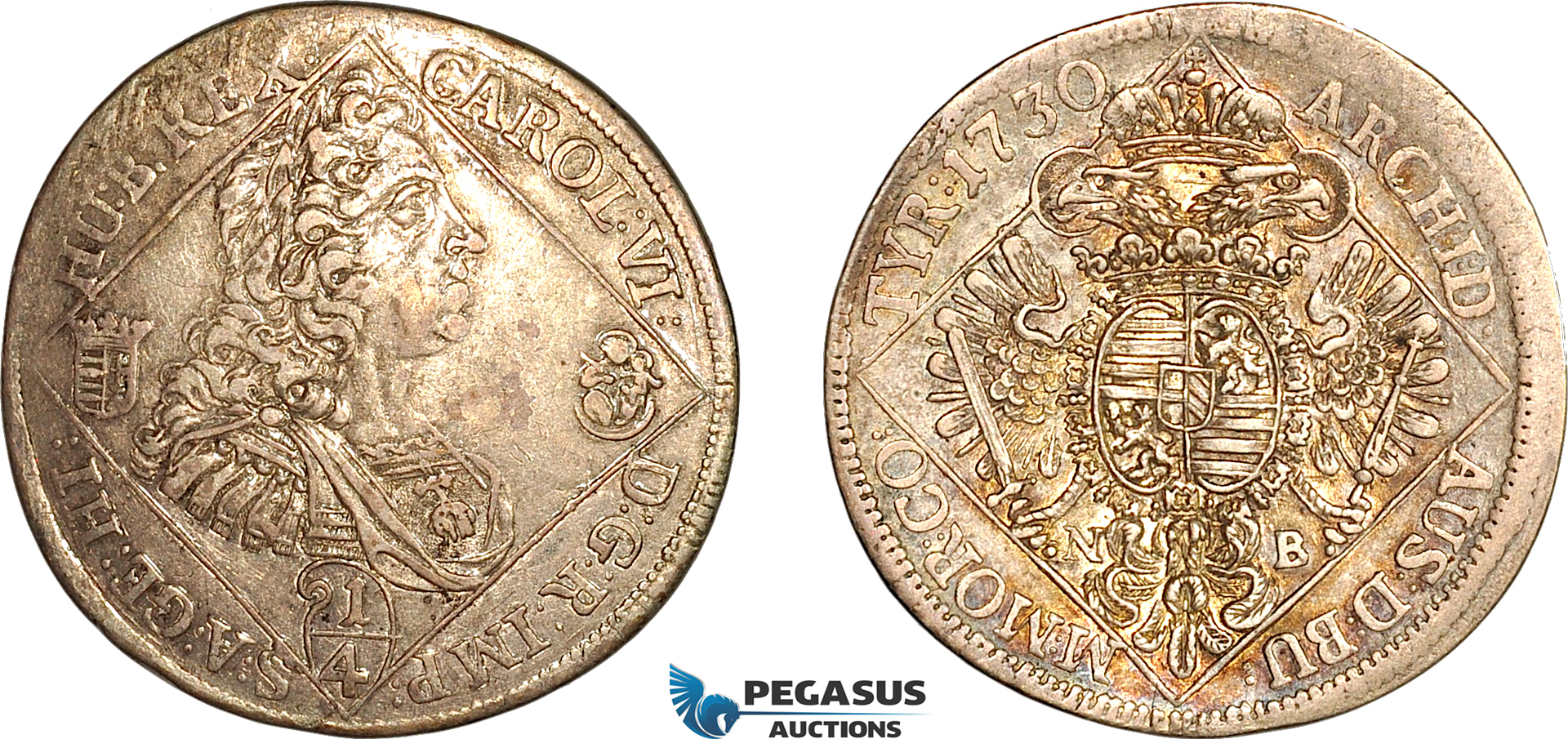 AK993, Hungary, Karl VI, 1/4 Taler 1730 NB, Nagybanya Mint, Silver, XF