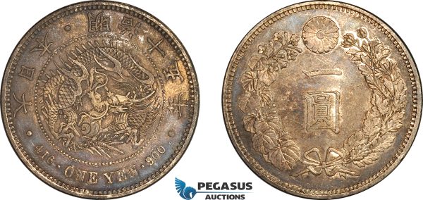 AK994, Japan, Meiji, Yen Yr. 15 (1882), Osaka Mint, Silver, Dark toning, AU (ex. Proof)