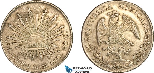 AK995, Mexico, 8 Reales 1894 Ca MM, Chihuahua Mint, Silver, AU
