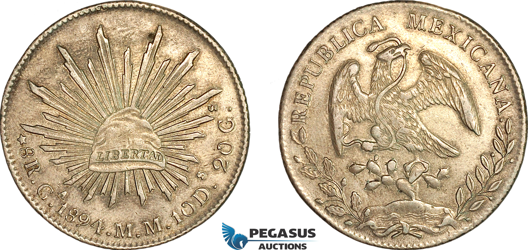 AK995, Mexico, 8 Reales 1894 Ca MM, Chihuahua Mint, Silver, AU