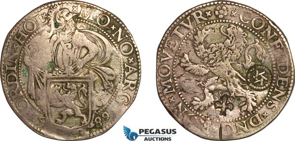 AK998, Netherlands, Holland, Lion Daalder (Taler) 1589, C/S (Hexagram & Fleur de Lis), Silver (26.78g) Possible for use in the Middle East, Light deposits, XF, Very Rare! *Ex. Schulman Auction 368, Lot: 673.