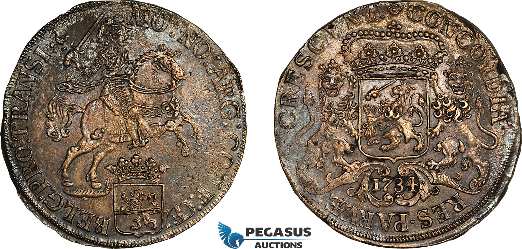 AK999, Netherlands, Overijssel, Ducaton "Silver Rider" 1734, Silver (31.89g) Saltwater damage, AU