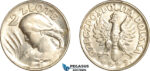 AL002, Poland, 2 Zlote 1925, London Mint, Silver, Cleaned, AU