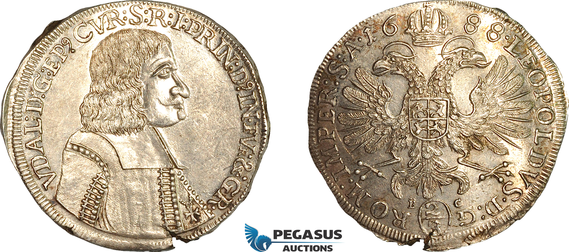 AL009, Switzerland, Chur, Ulrich VI, 2/3 Taler 1688, Silver (17.68g) D/T 1495, Full lustre, UNC! Very Rare!