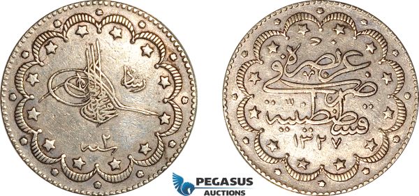 AL011, Turkey (Ottoman Empire), Mehmed V, 10 Kurush AH1327//2, Silver, Cleaned, XF