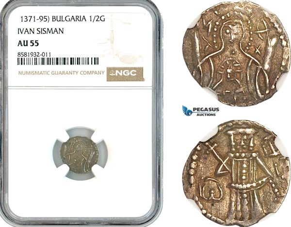 AL033, Bulgaria, Ivan Sisman, 1/2 Gros ND (1371-95) Silver, NGC AU55