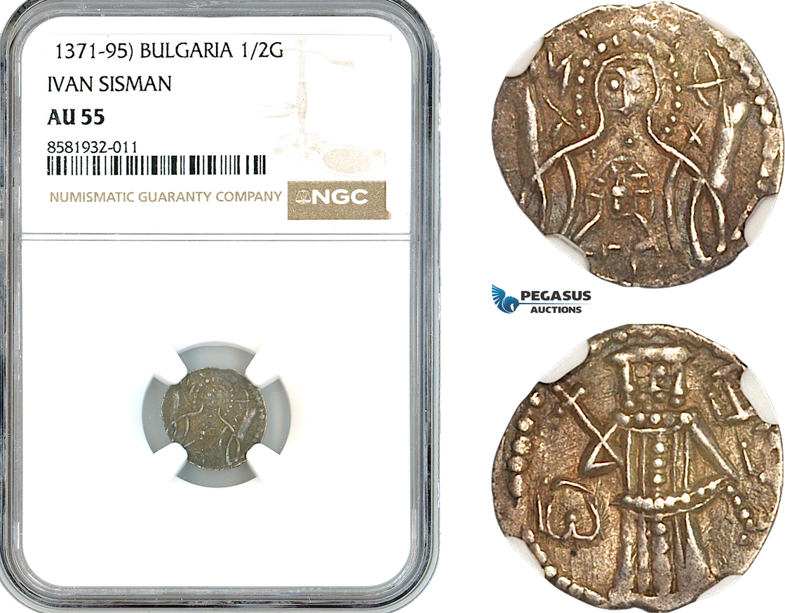 AL033, Bulgaria, Ivan Sisman, 1/2 Gros ND (1371-95) Silver, NGC AU55