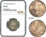 AL034, Bulgaria, Ferdinand I, 2 Leva 1912, Kremnica Mint, Silver, NGC AU58