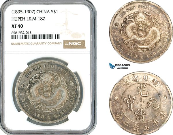 AL037, China, Hupeh, 1 Dollar ND (1895-1907) Silver, L&M-182, NGC XF40