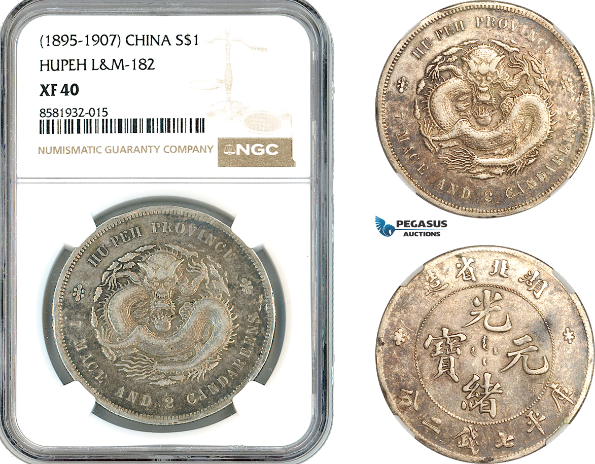 AL037, China, Hupeh, 1 Dollar ND (1895-1907) Silver, L&M-182, NGC XF40