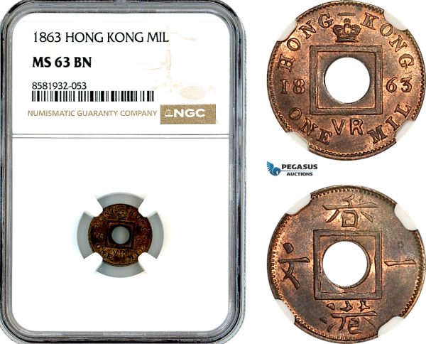 AL047, Hong Kong, Victoria, 1 Mil 1863, NGC MS63BN