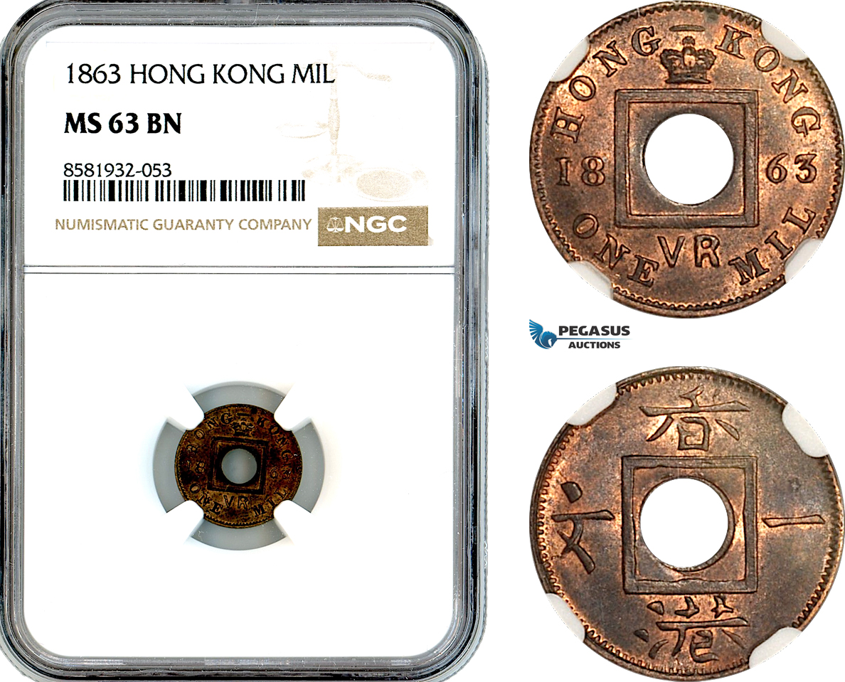 AL047, Hong Kong, Victoria, 1 Mil 1863, NGC MS63BN