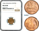 AL049, Lithuania, 1 Centas 1936, NGC MS64RB