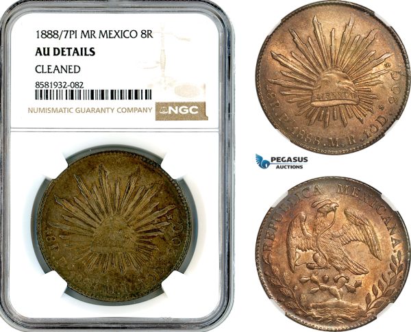 AL051, Mexico, 8 Reales 1888/7 PI MR, Potosi Mint, Silver, NGC AU Details
