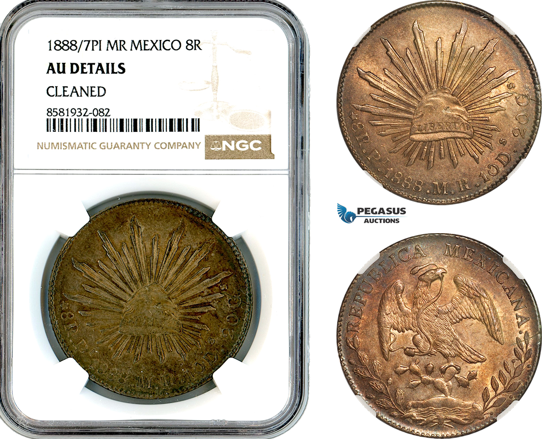 AL051, Mexico, 8 Reales 1888/7 PI MR, Potosi Mint, Silver, NGC AU Details
