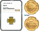 AL054, Poland, Danzig, 5 Pfennig 1932, Berlin Mint, NGC MS64