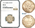AL063, Serbia, Petar I, 1 Dinar 1912, Silver, NGC MS62